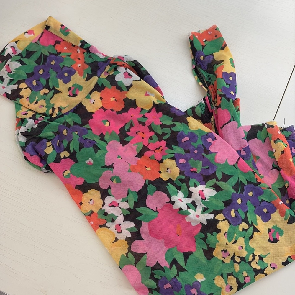 AFRM Floral Neon Garden Mesh Zadie Turtleneck Top - Picture 5 of 7
